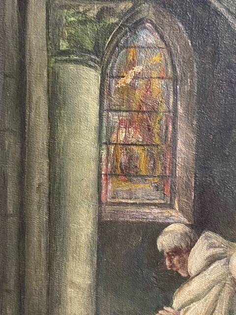 Toile de 1925, moines dans une église