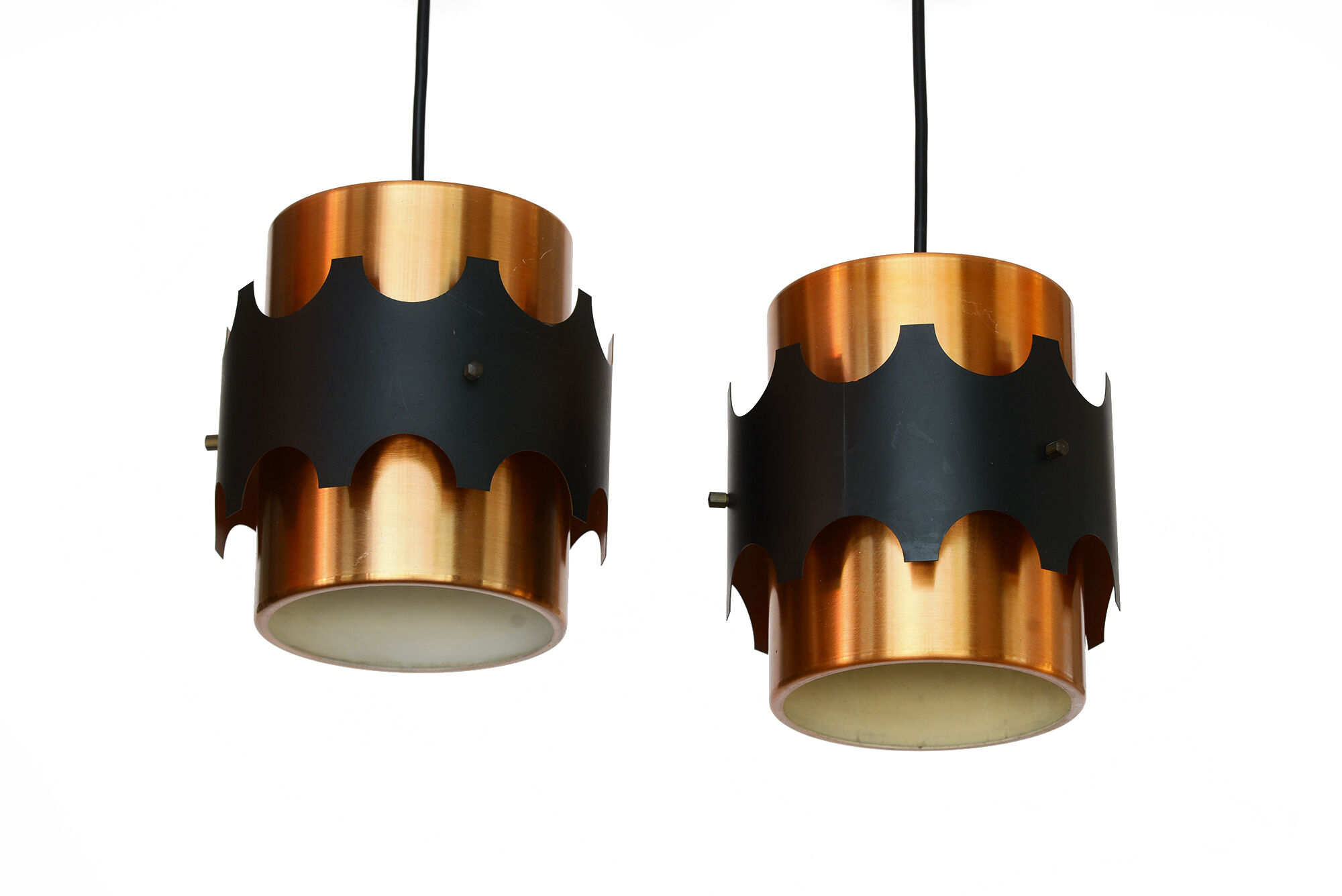 Pair of brass colored pendant lights by Werner Schou for Coronell Electro, Denmark 1960s