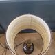 Grande lampe vintage pied bois abat-jour laine bouclettes - Ref 1025