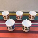 Old pitcher service - 5 mobil opaline white cups - vintage 70s drawing