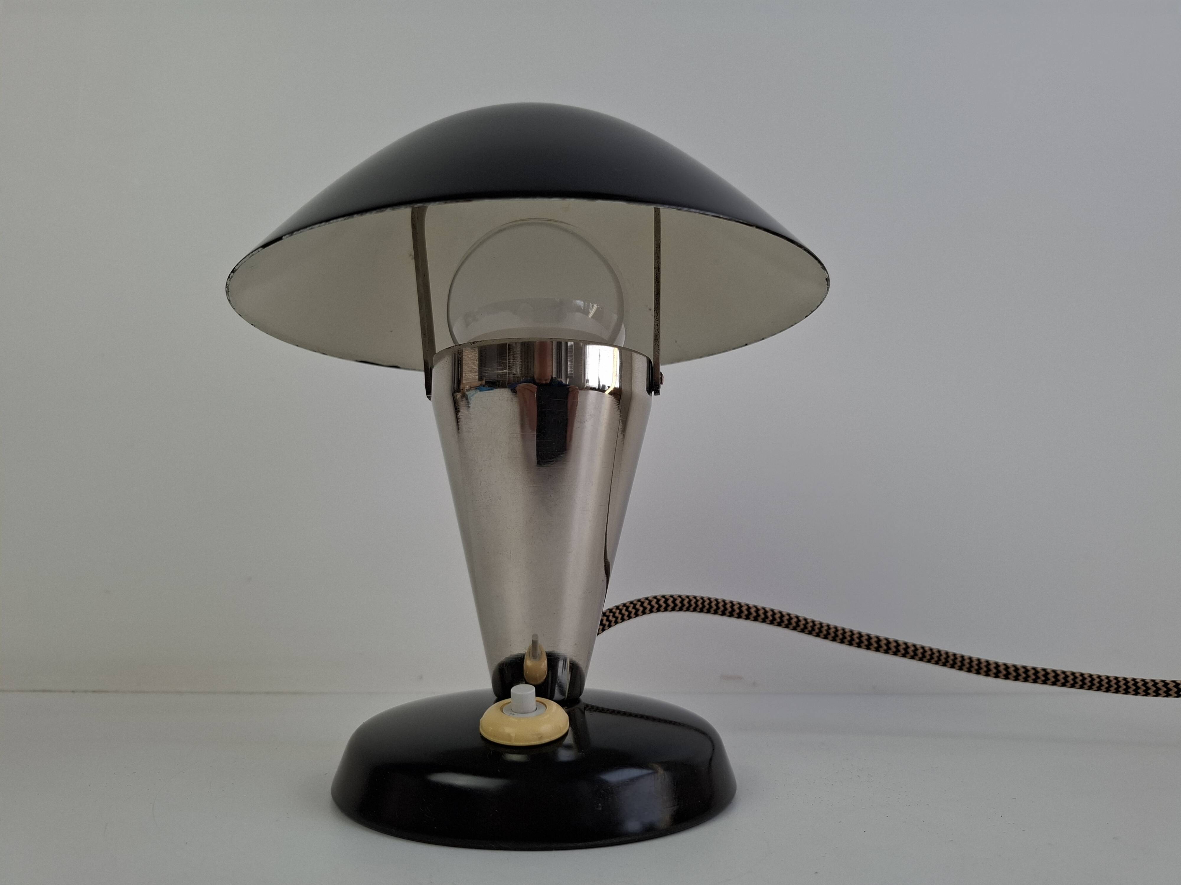 Bauhaus Mushroom Table Lamp with Adjustable Shade, Czechoslovakia, 1930s