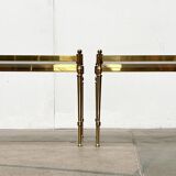Mid-century Hollywood neoclassical brass and glass side tables or bedside tables from the 1950s, set of 2.