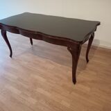 Chippendale mahogany table XXth with walnut piano in smoked tempered glass
