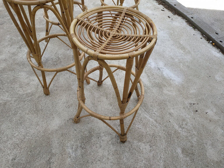 4 vintage rattan stools
