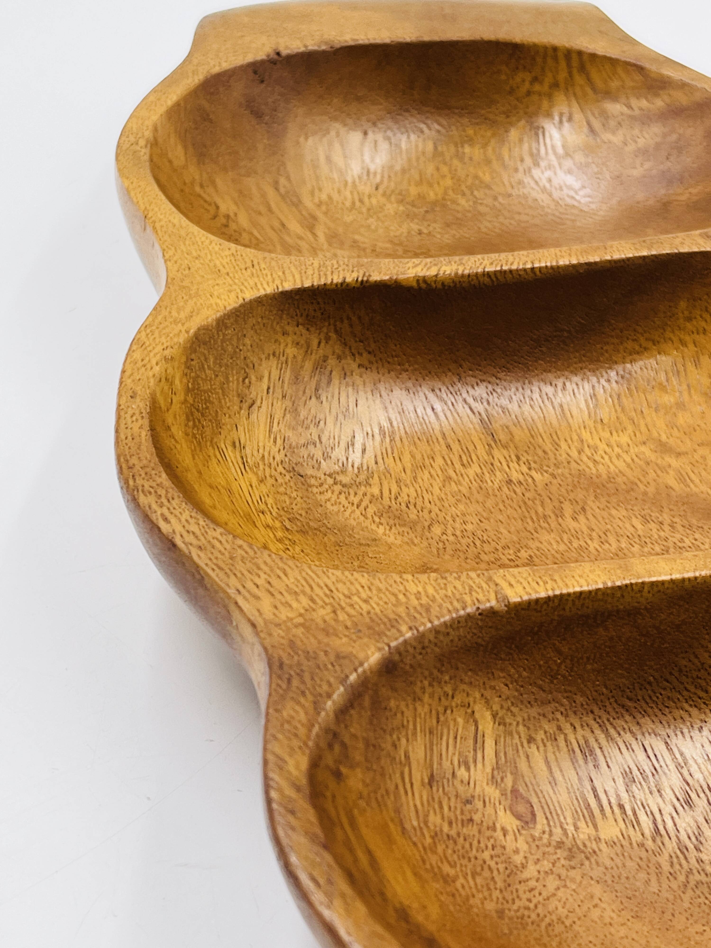 Segmented wooden plateau carved from exotic wood, Asia, 1970s.