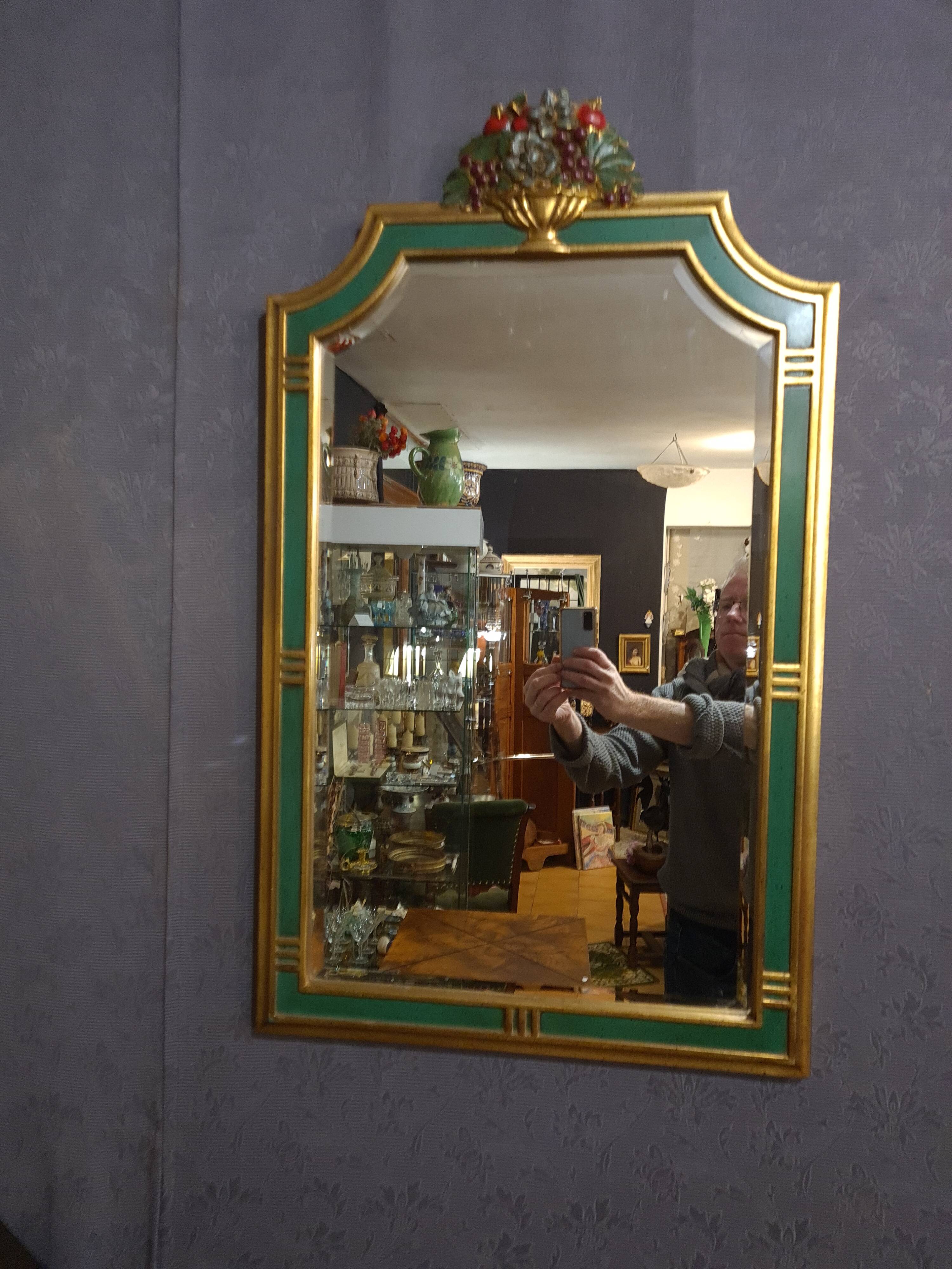 Miroir vintage vert et doré, 88x52 cm