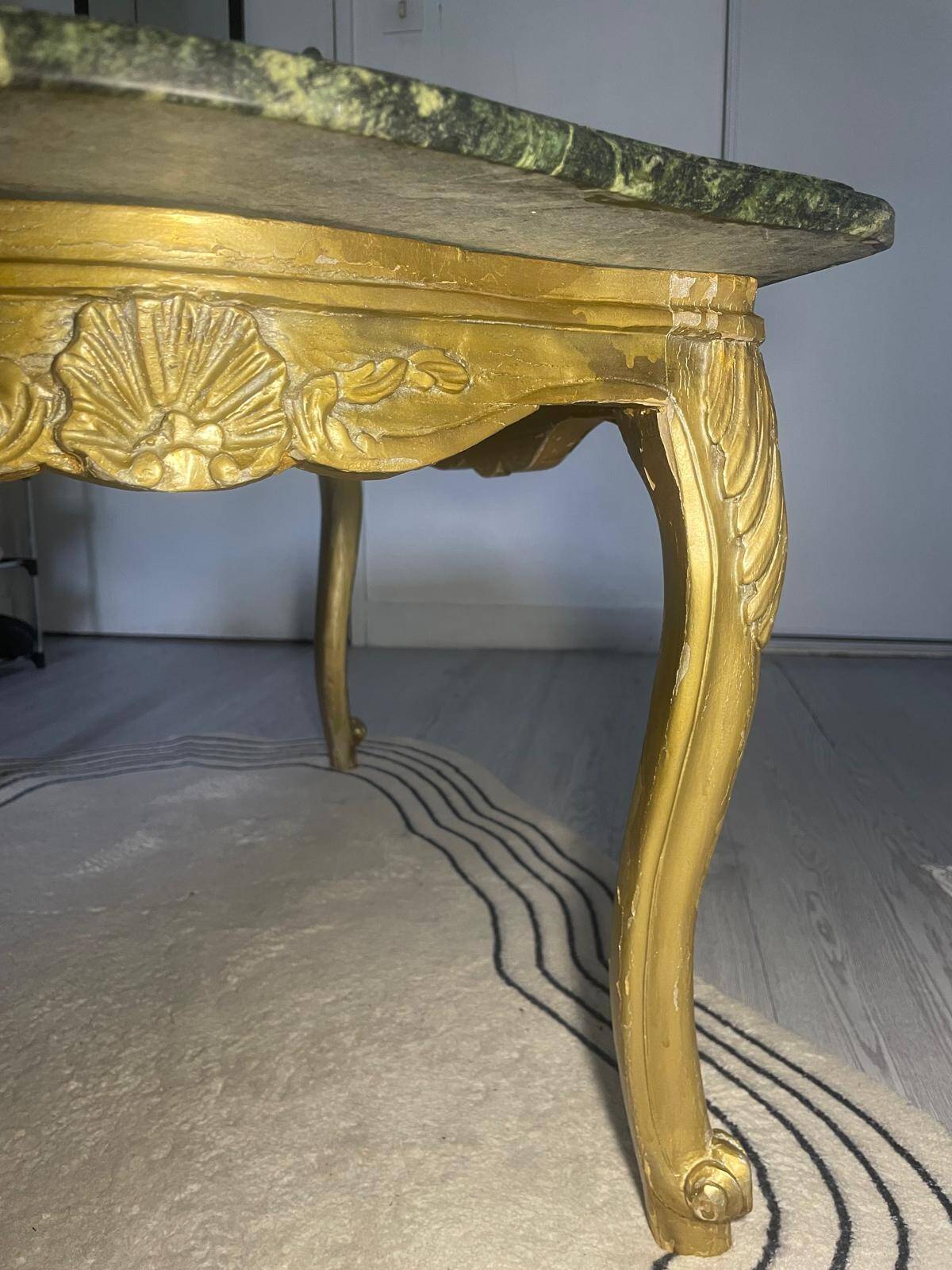 Green marble and carved gilded wood coffee table – Louis XV style