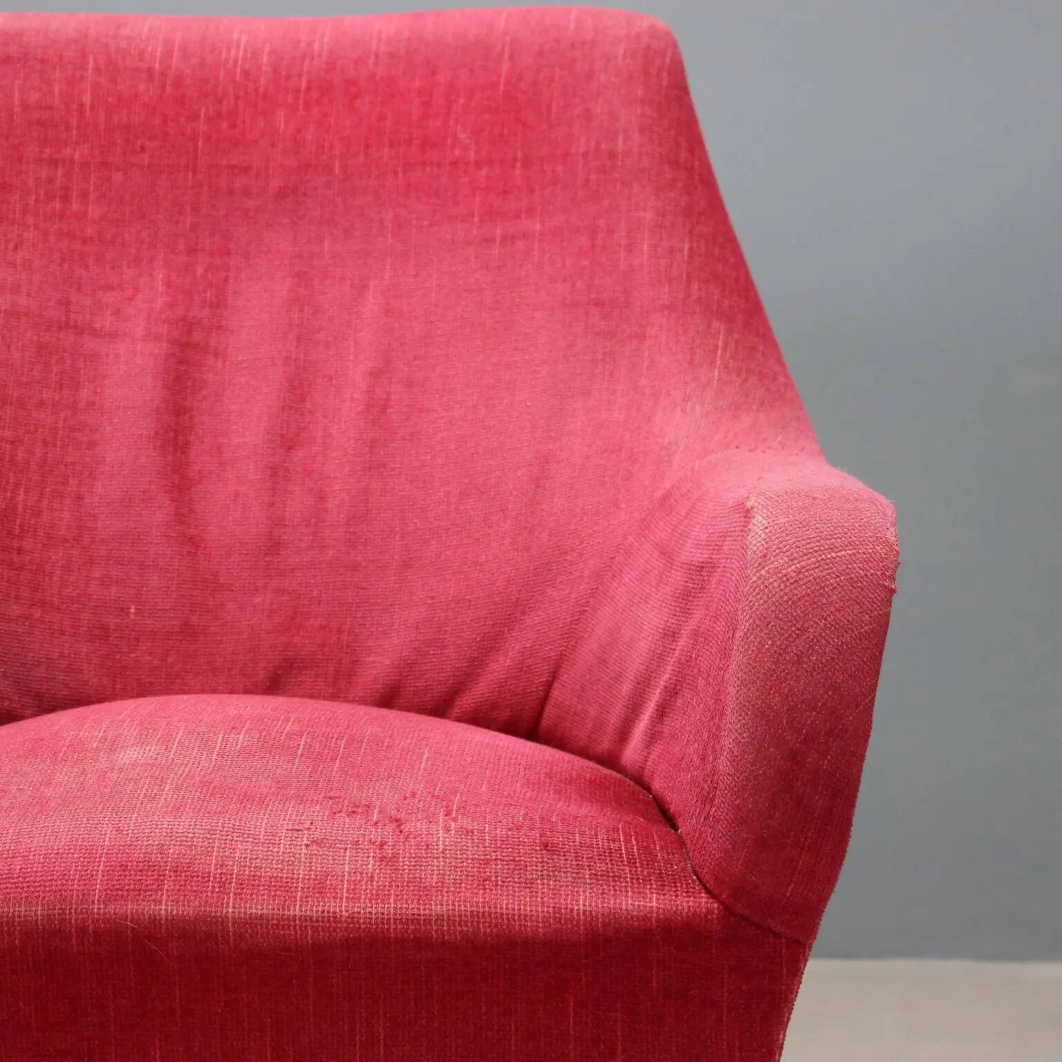 Fauteuil vintage design en tissu et laiton, Italie, années 1950-1960