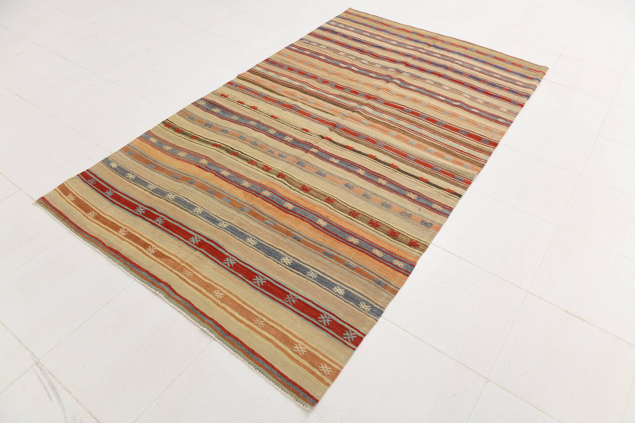 Red & Cream Striped Kilim Rug, 150x260Cm