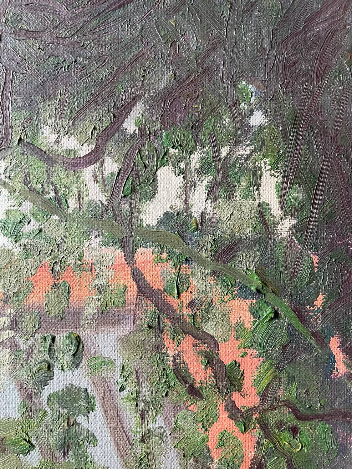 Art brut painting view of a garden 70s vintage