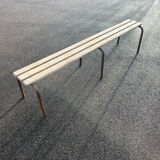 Large vintage school bench from the 1950s, made of wood and metal