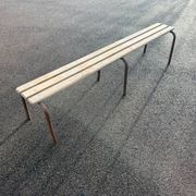 Large vintage school bench from the 1950s, made of wood and metal