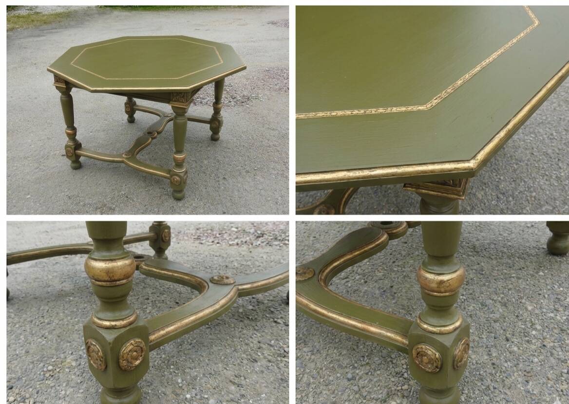 Octagonal Table in Louis XIII Style – Signature Makeover in Olive Green & Gold