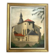 Mid Century Post Impressionist French Country Church Painting, Framed