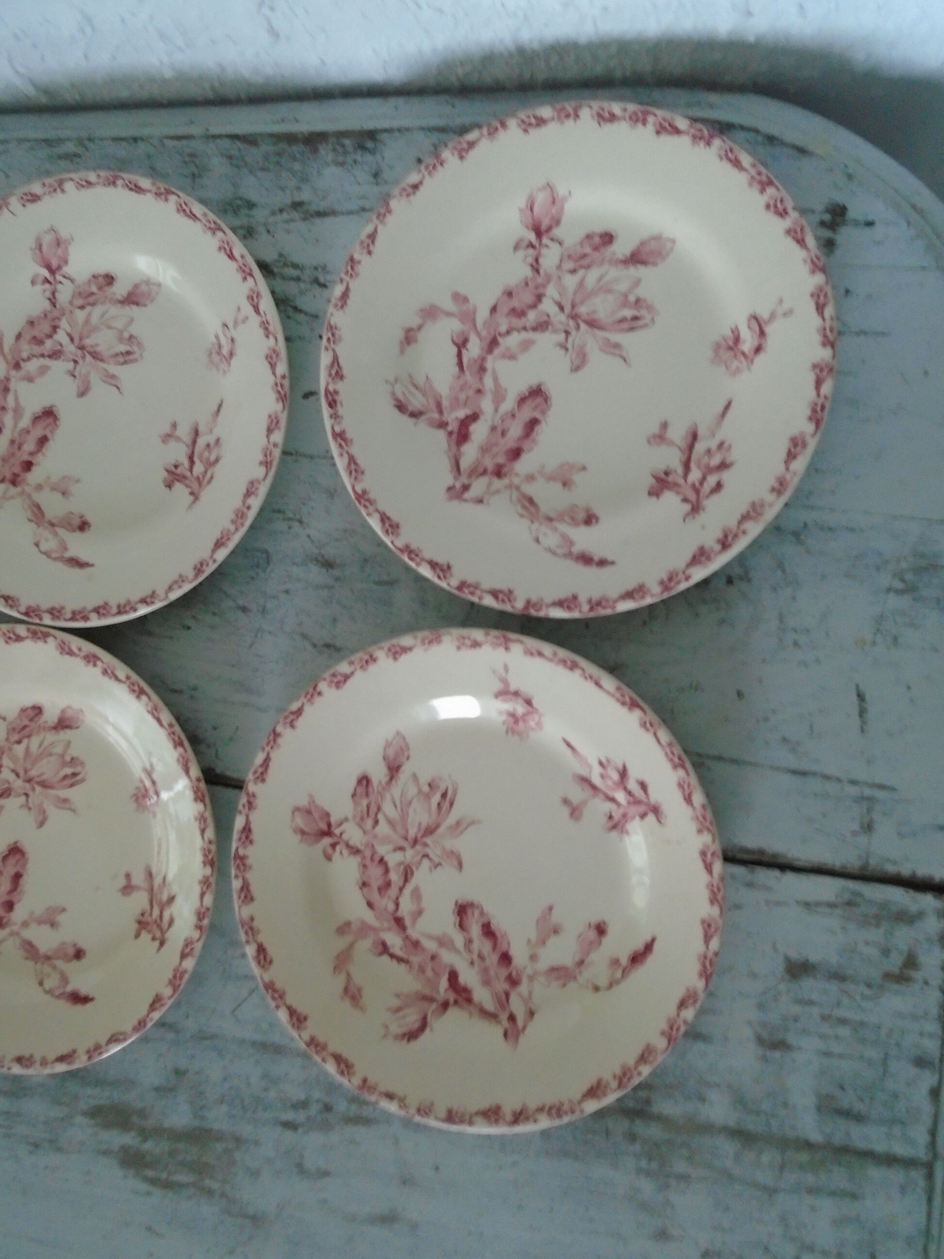 7 gien pink cactus model 6 plates - 1 hollow old