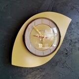 Vintage formica clock asymmetrical silent wall clock "Bayard yellow"