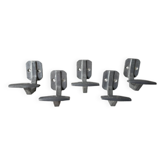 5 vintage cast aluminum wall hooks