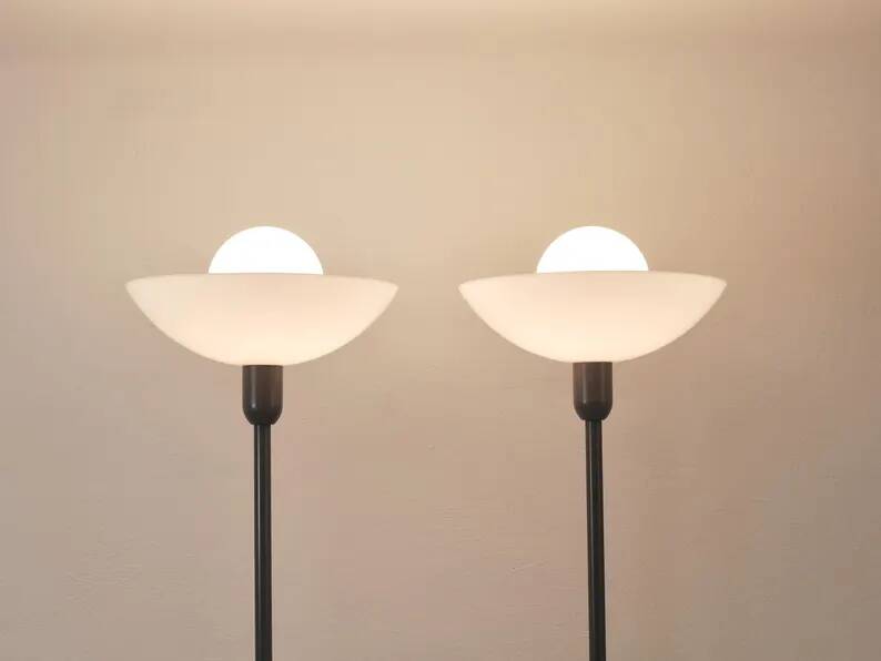 2 Postmodern 1980s Memphis Style Uplighter Floor Lamps, Torchiere, Italy, 1980s