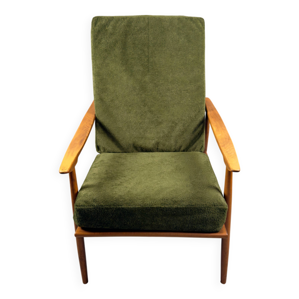 Scandinavian armchair – green upholstery, beech wood, vintage