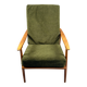 Fauteuil scandinave – revêtement vert, bois de hêtre, vintage