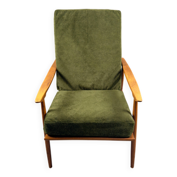Scandinavian armchair – green upholstery, beech wood, vintage