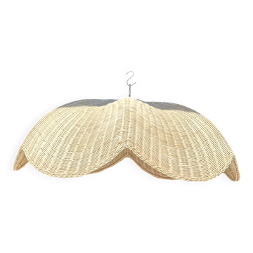 Grande suspension ou abat-jour en rotin de fleur tulipe plate tressée H35 D