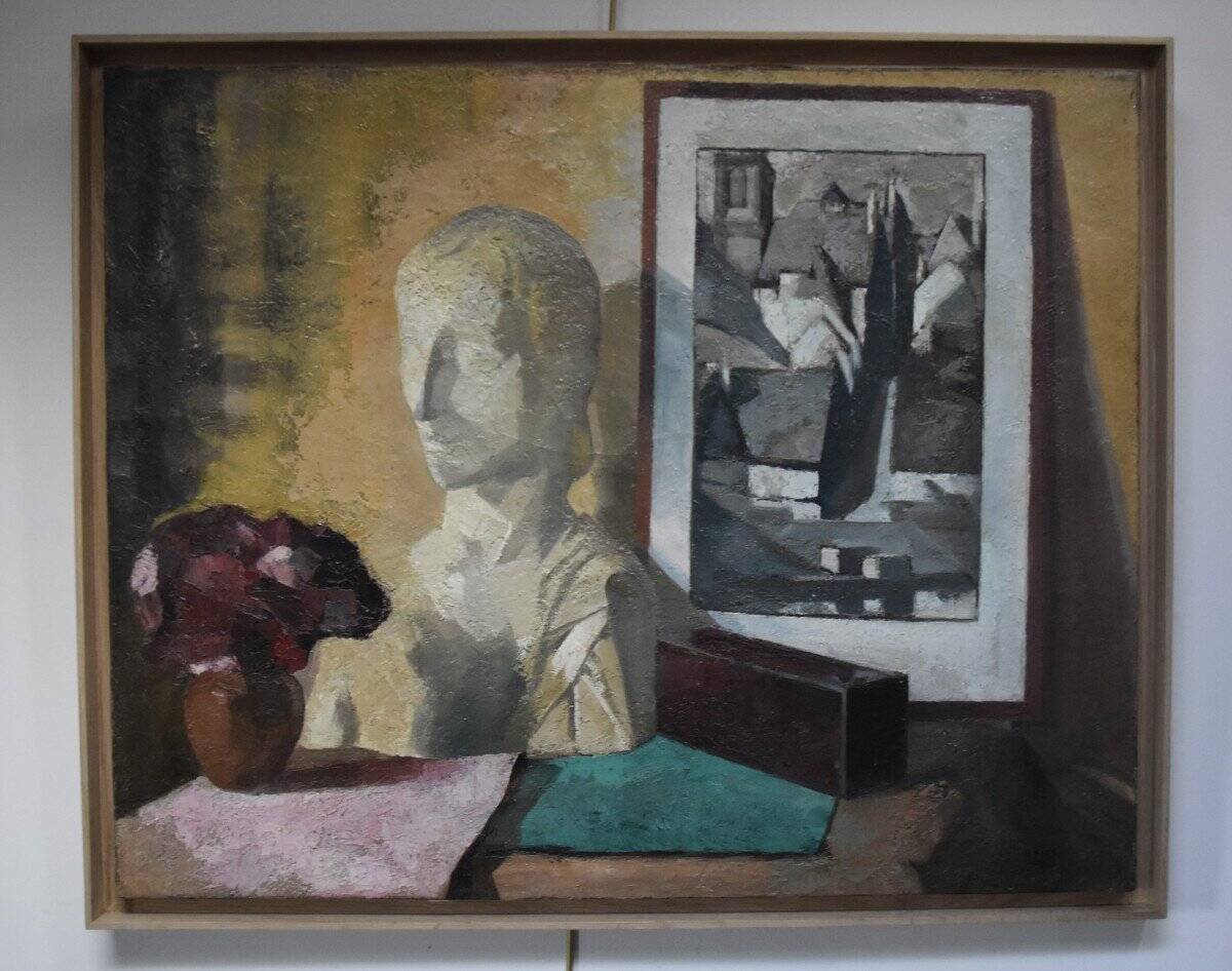 Roger Cortet (1910-1978) Still Life with White Sculpture Oil on Canvas Signed
