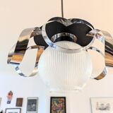 Space Age stainless steel and glass pendant light from the 70s