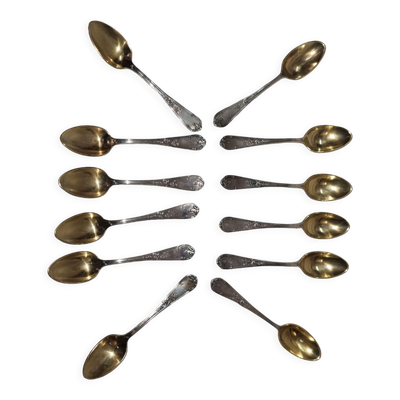 12 cuillères à moka, vermeil & argent