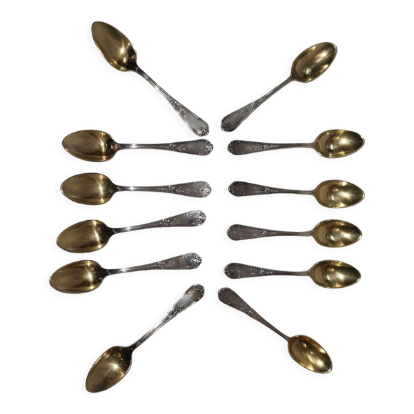 12 cuillères à moka, vermeil & argent