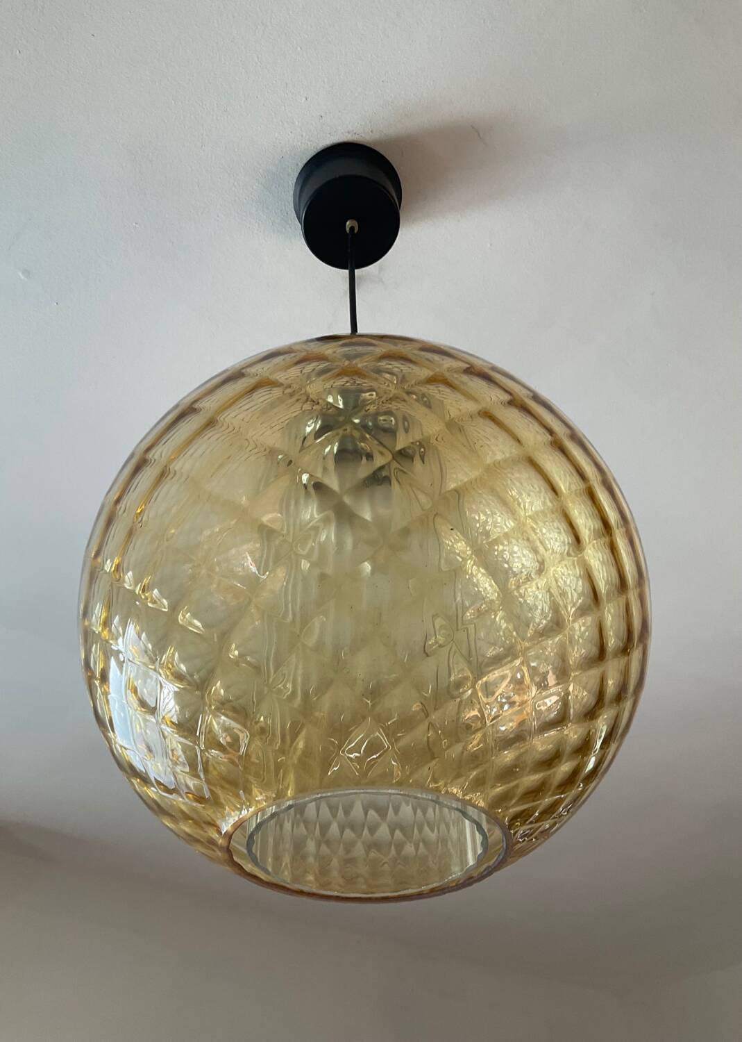 Vintage 70s smoked glass ball pendant light