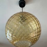 Vintage 70s smoked glass ball pendant light