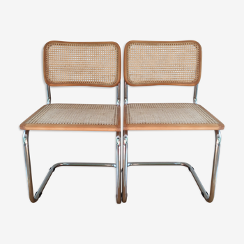 Paire de chaises B32 en bois et cannage Marcel Breuer vintage