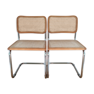 Paire de chaises B32 en bois et cannage Marcel Breuer vintage