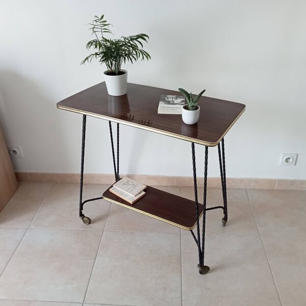 Desserte roulante/table d appoint vintage formica et fer forgé