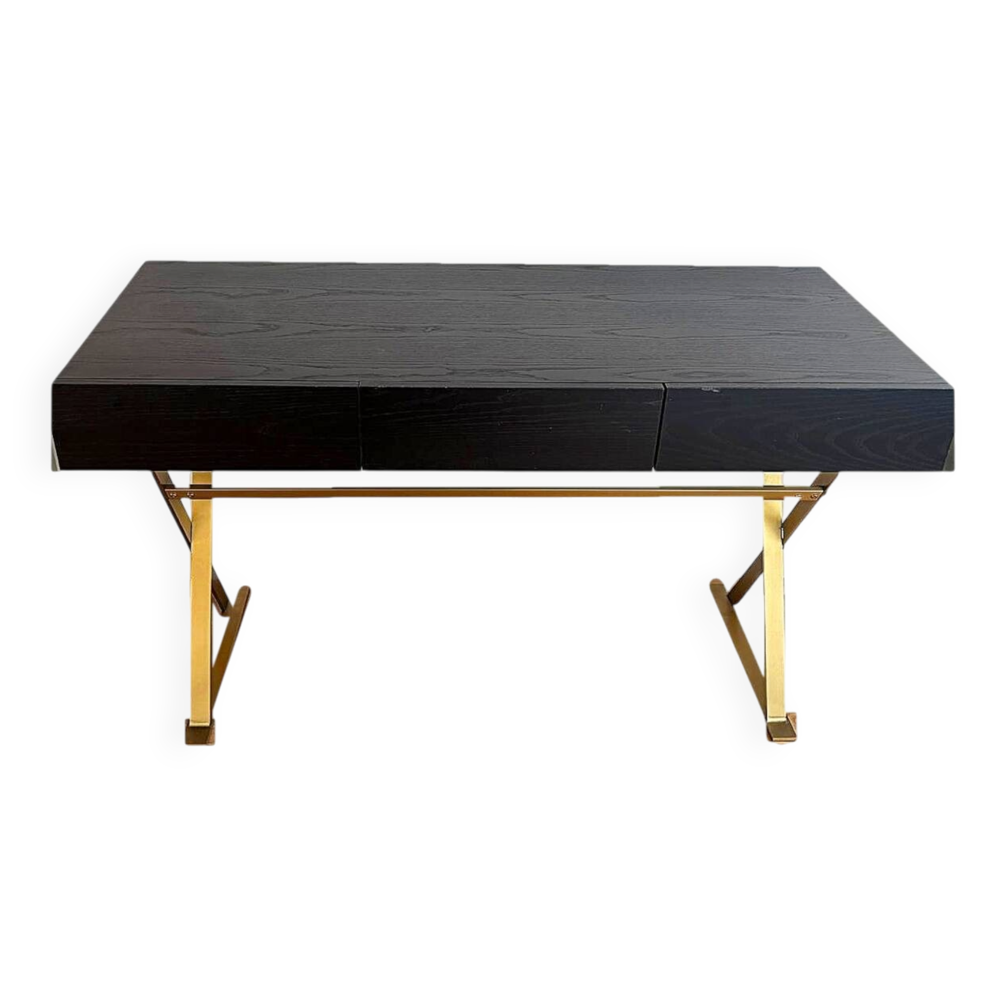 Console desk NV Gallery black wood and brass, 3 drawers.