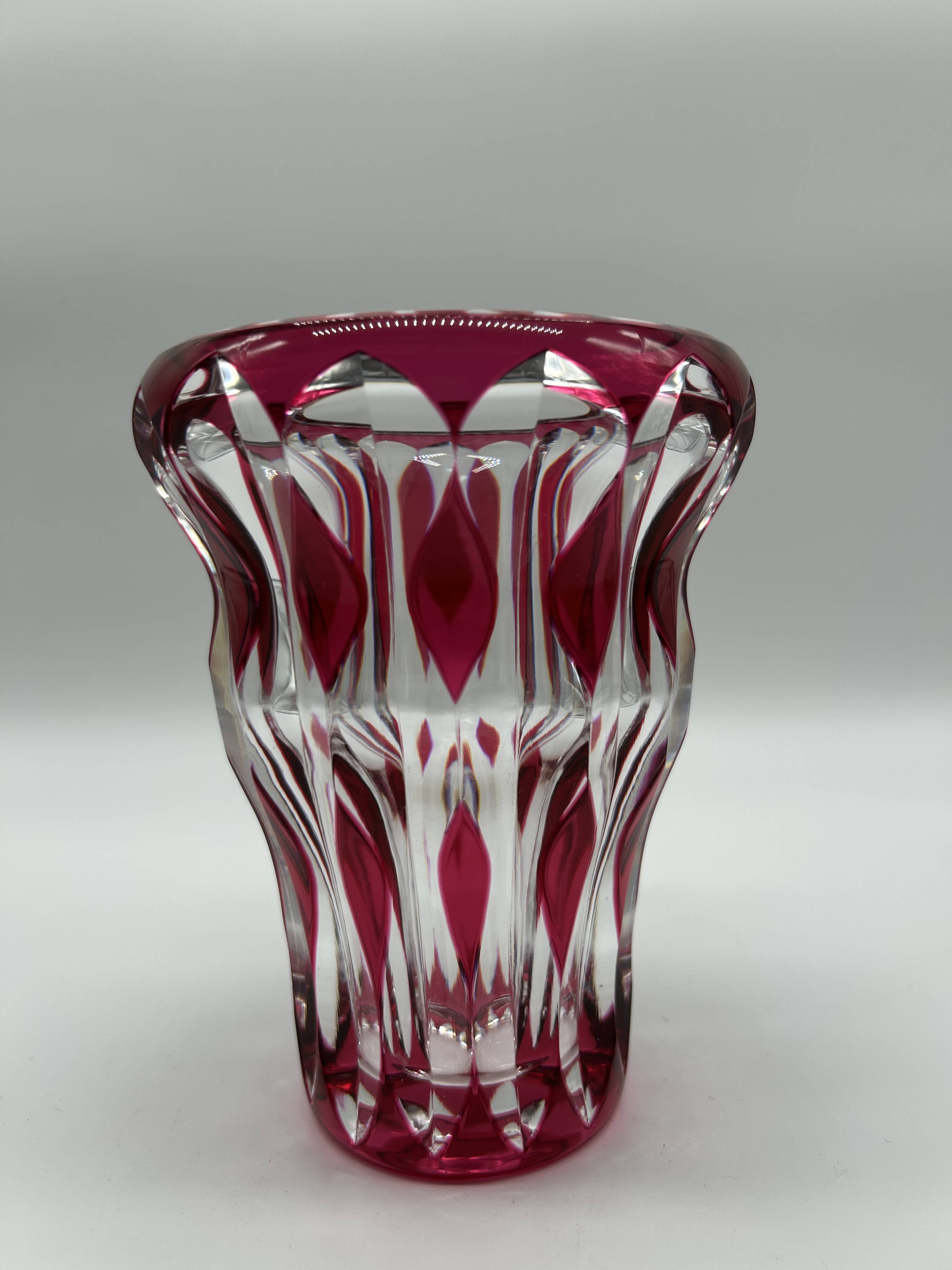 Cut and double red crystal vase from Val Saint-Lambert.