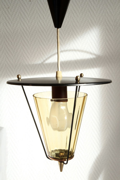 Scandivave amber glass metal and copper suspension lamp
