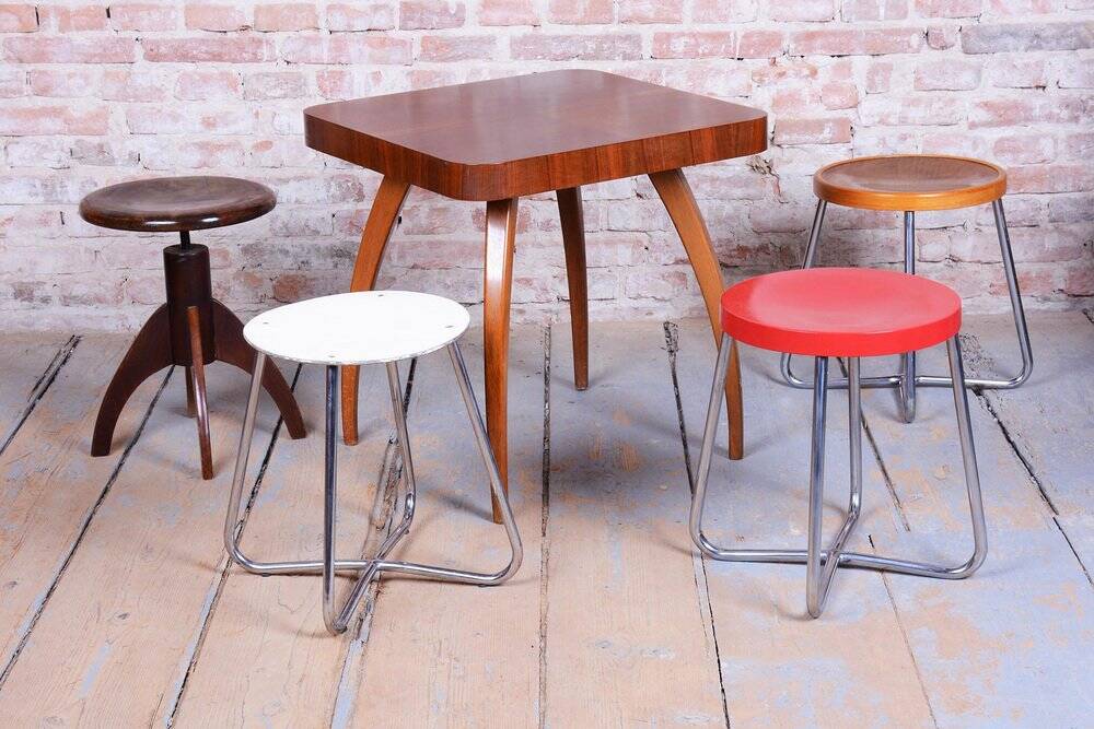 Mid-Century Czech Beech Piano Stool, 1940s