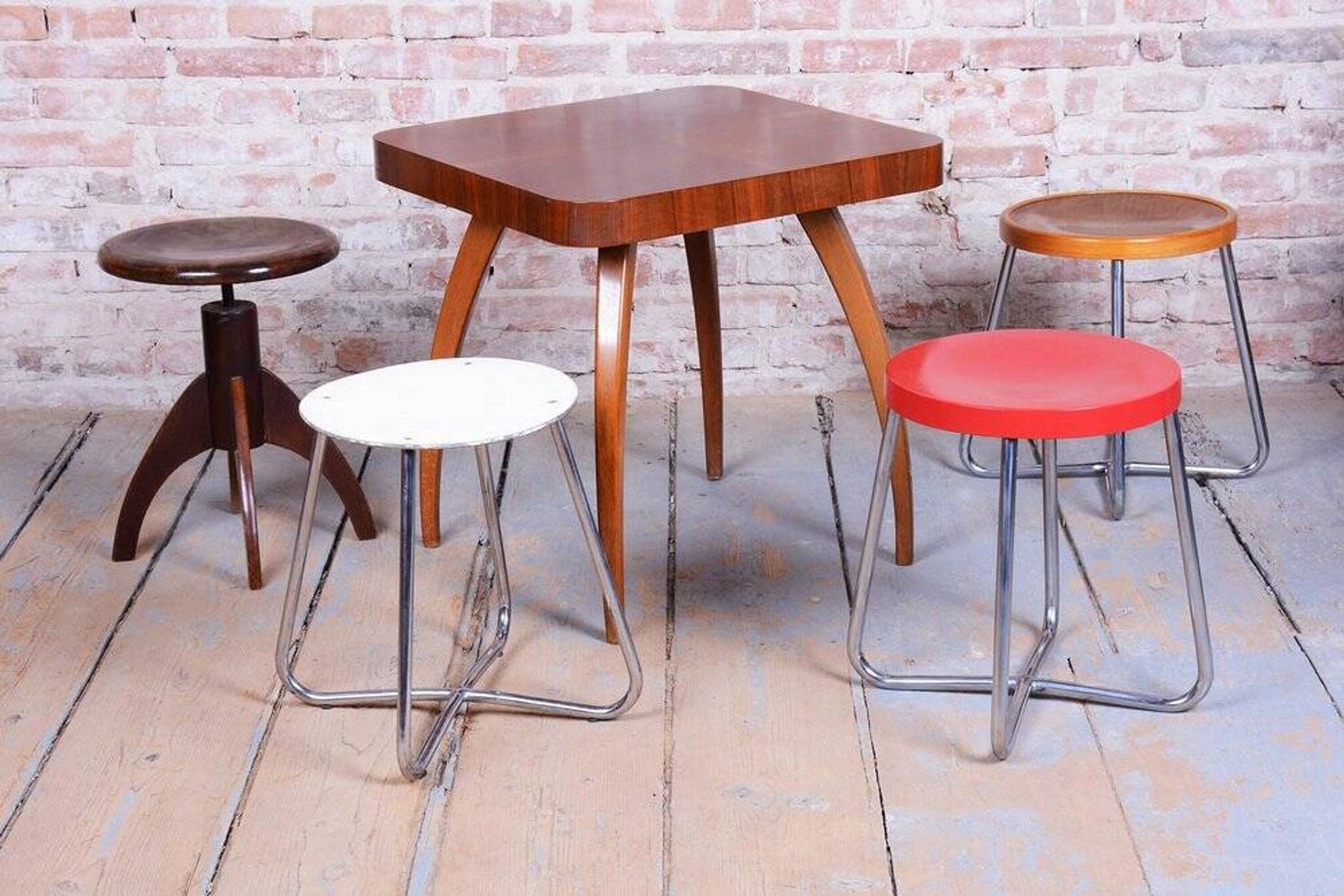 Mid-Century Czech Beech Piano Stool, 1940s