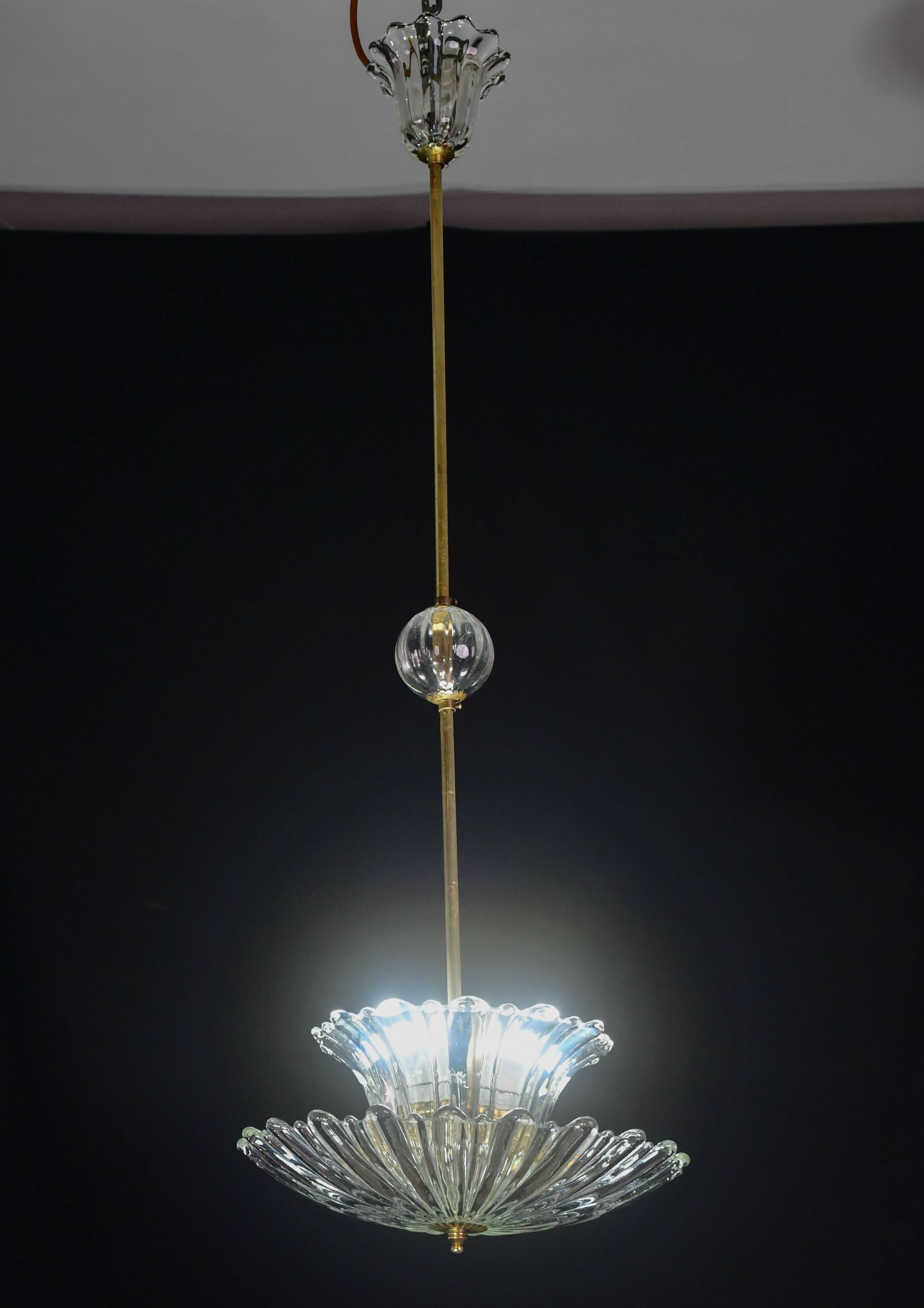 Art Deco pendant light Murano glass by Barovier, 1950