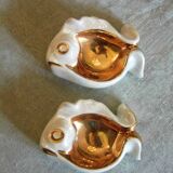 Salerons en porcelaine Limoges , forme poisson années 50 Vintage