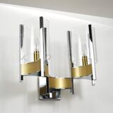 Gaetano Sciolari Large Wall Sconces / Sconces, Chrome, Brass, Glass, 1970s