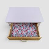 Vintage powder pink compass leg chest of drawers from the 1950s