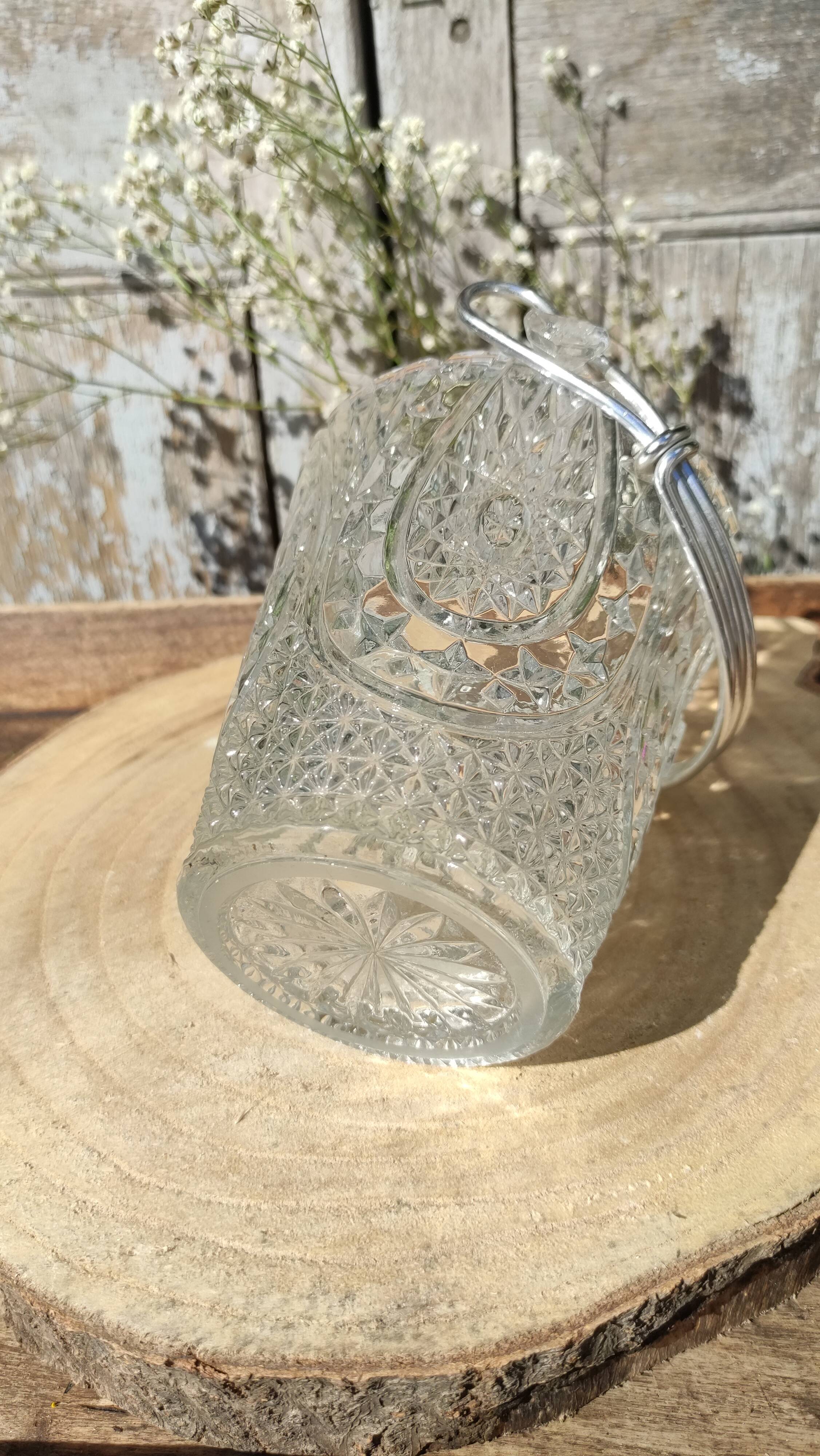 Seau à glace ou glaçons vintage en verre ciselé