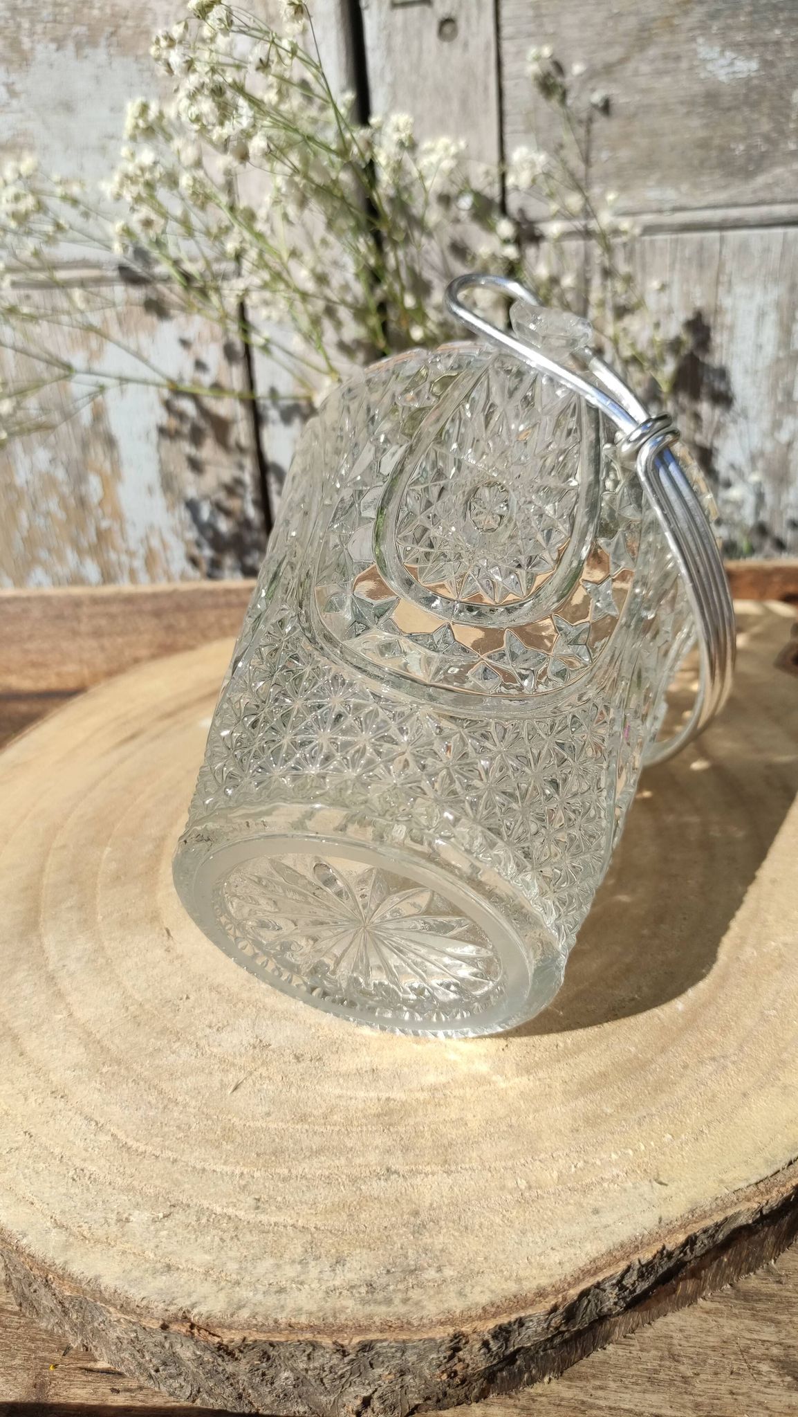 Seau à glace ou glaçons vintage en verre ciselé