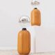 Pair of XXL Domus table lamps in marron wood with chrome globe bulbs