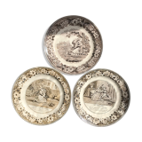 Set of 3 talking plates in Montereau earthenware "Louis Lebeuf Montereau"