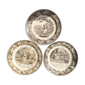 Set of 3 talking plates in Montereau earthenware "Louis Lebeuf Montereau"