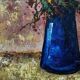 Bouquet de fleurs expressionniste dans un vase bleu vers 1960; 1970